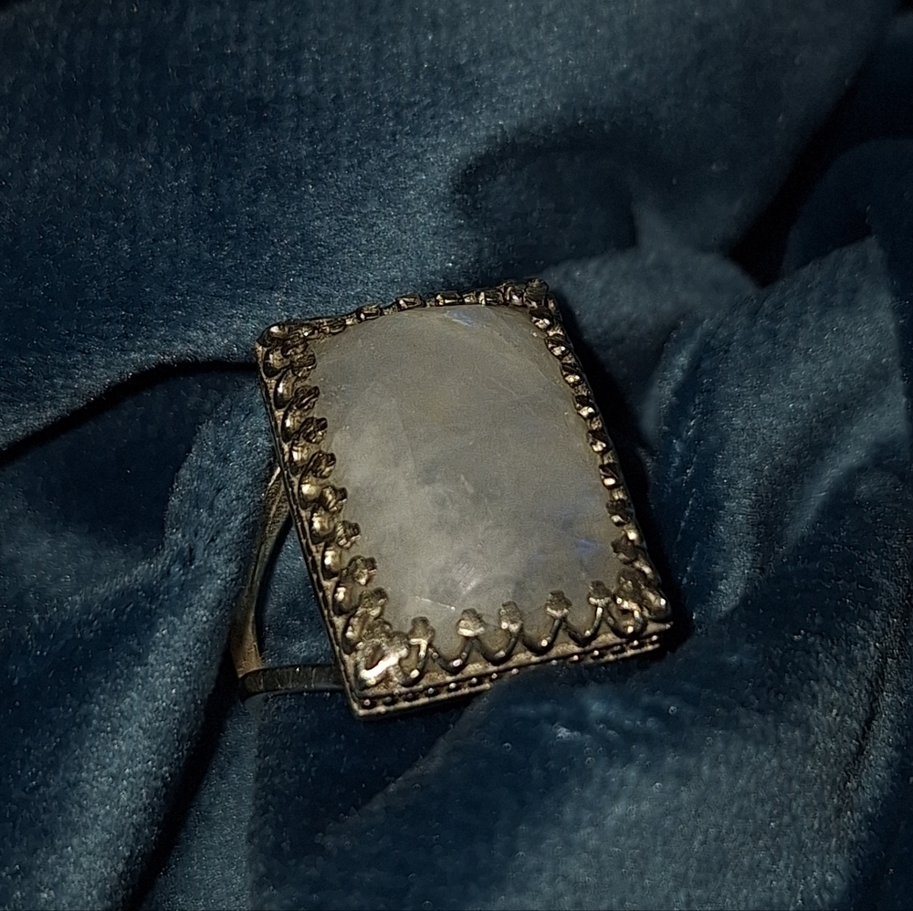Moonstone Square Statement Ring Size 7 Sterling S… - image 2